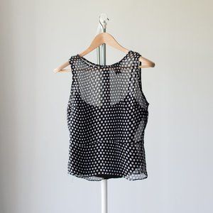 Silk peplum sleeveless black and white polka dot top size medium
